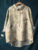 Lorelai | Boughs And Robin Birds Pattern Printed Women's Casual  Shirt