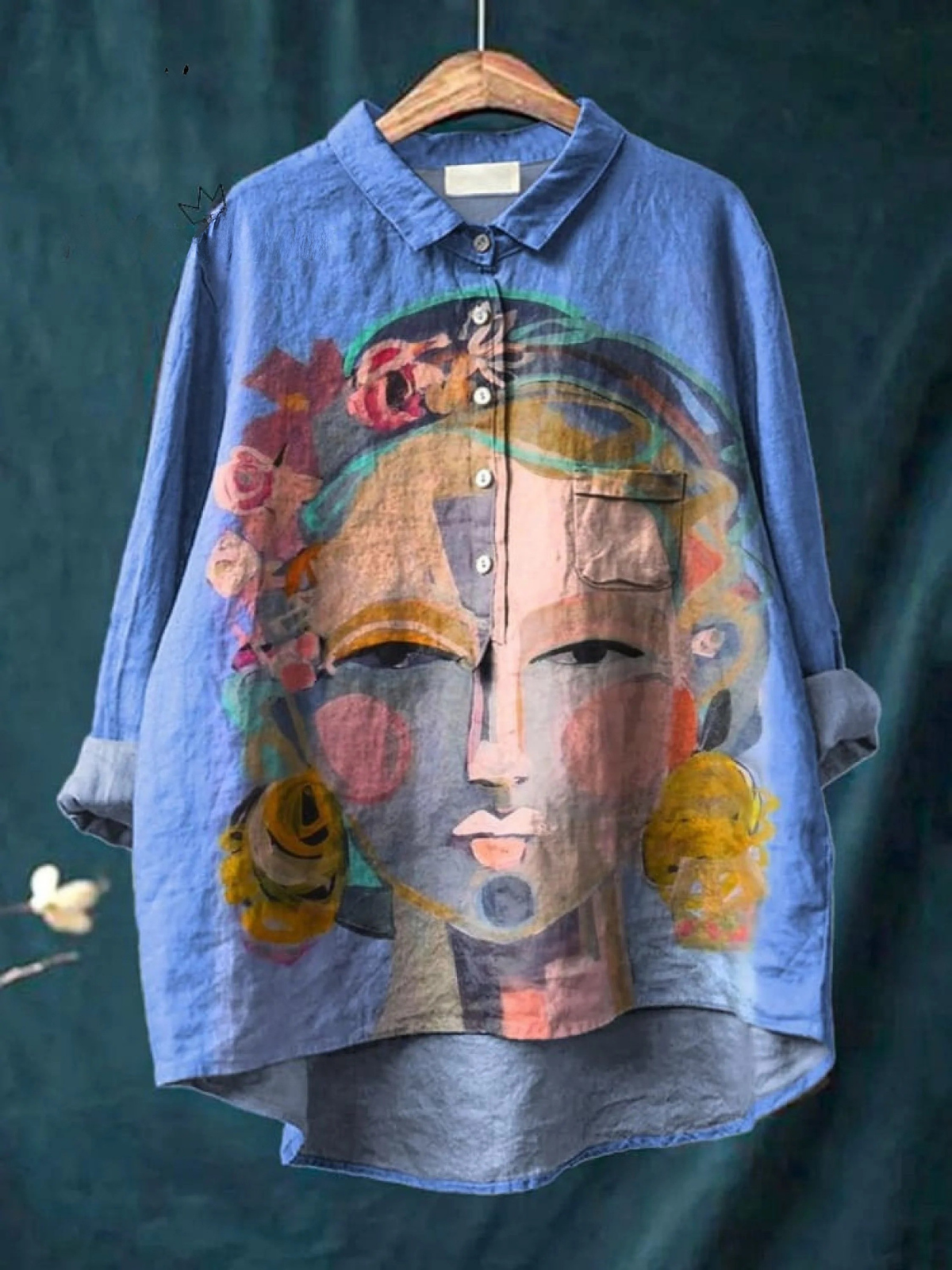 Eugen | Oil Painting Freda Portrait Art Printed Women's Casual  Shirt