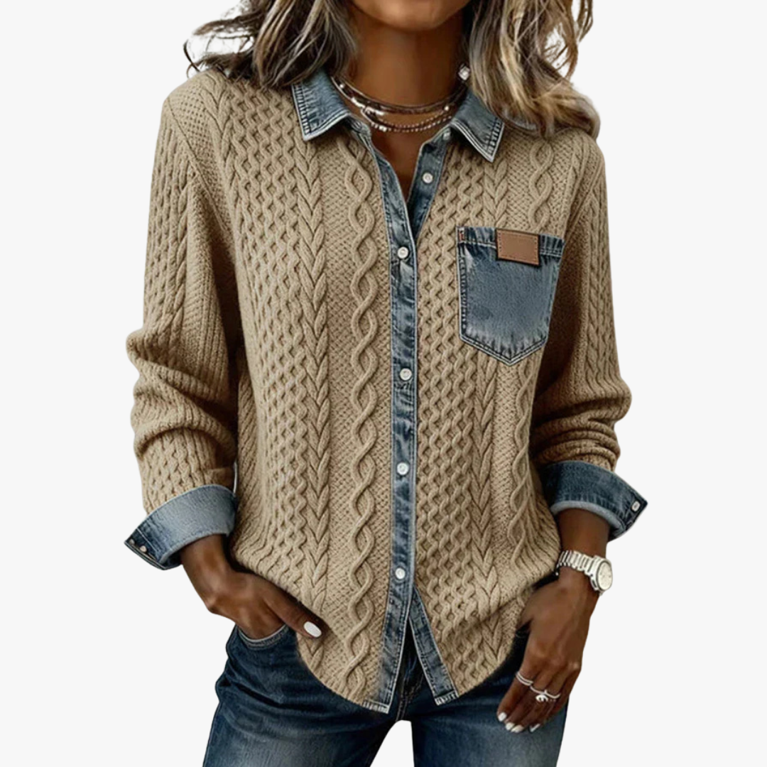 Fátima | Soft Cable Knit Denim Top