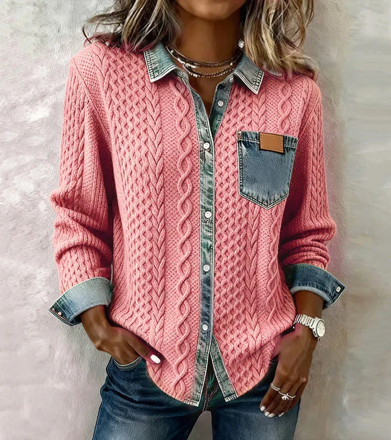 Fátima | Soft Cable Knit Denim Top