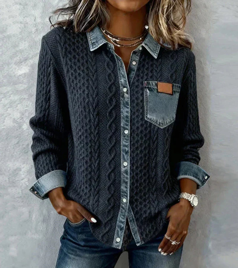 Fátima | Soft Cable Knit Denim Top
