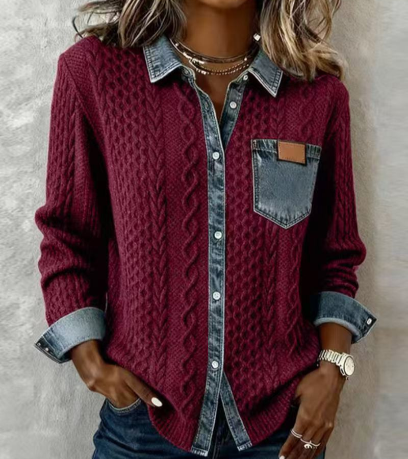 Fátima | Soft Cable Knit Denim Top